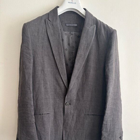 John Varvatos Grey/Brown Peak Lapel Single Button Linen Sport Coat/ Blazer - 40 - Picture 1 of 13